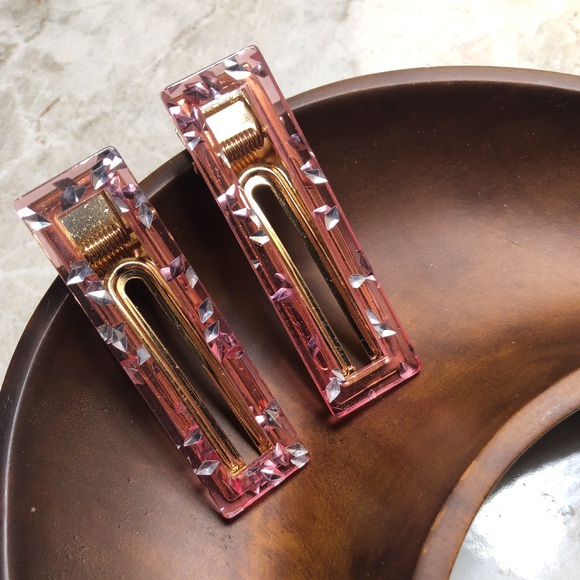 Set Of 2 ✨ Clear Pink And Silver Flakes Hair Clip - Picture 6 of 11